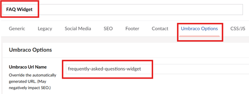 Screenshot of where to find the "Umbraco URL Name" field