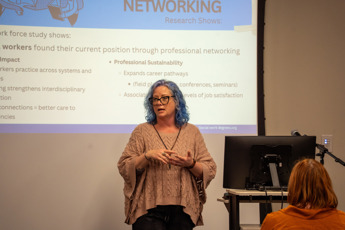 CSJE intern Mandy Sims presents at the USI Annual Social Work Conference
