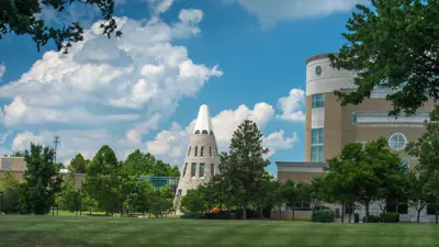 View of the Quad, Rice Library, the Cone, and University Center West