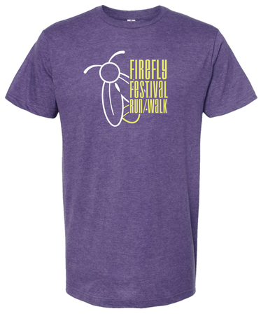Purple t-shirt with Firefly Festival Run/Walk logo printed on the chest.
