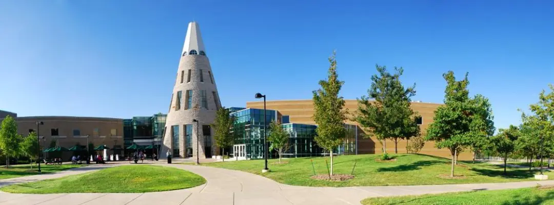 Wide exterior view of the University Center tower