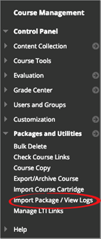 Screenshot of Import Package Button on Blackboard