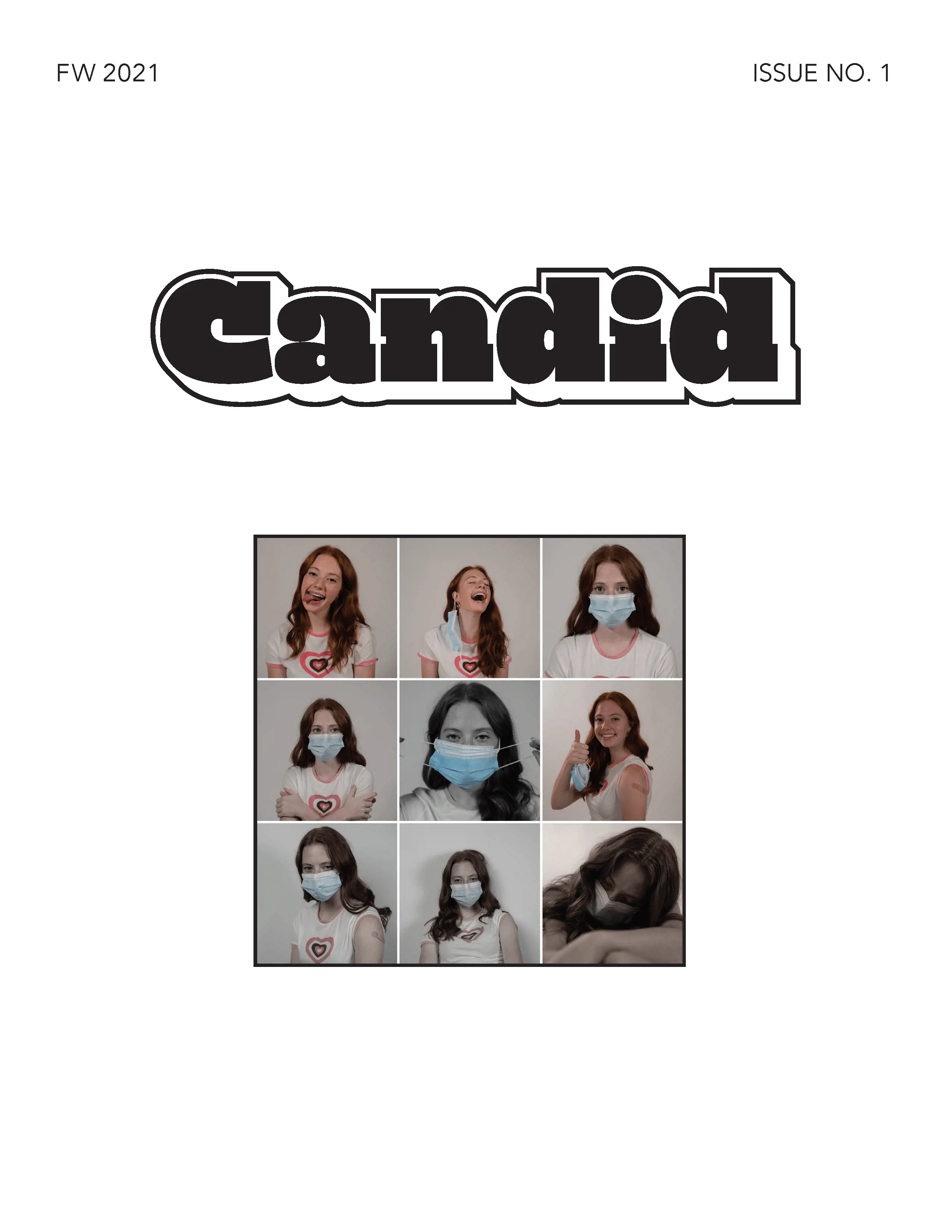 Candid Cover. Logo with nine different images of one person.