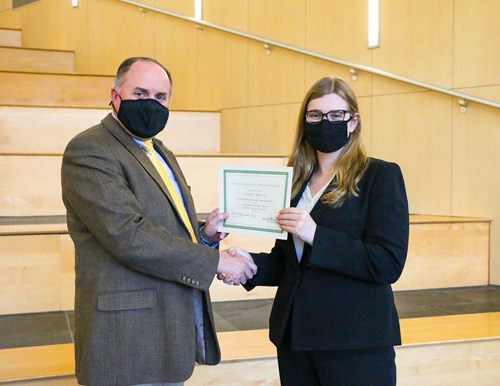 Thomas presenting certificate to Audrey