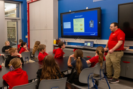 Elementary-aged students attend a session in the STEM Discovery Lab.