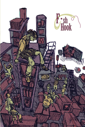 Illustration of a girl on top of tall shelving being yelled at to get done.