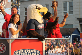 Archie and the USI Women's Basketball team on last year's float. 