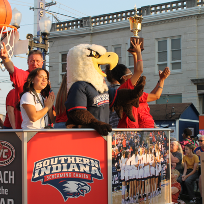 Archie and the USI Women's Basketball team on last year's float. 