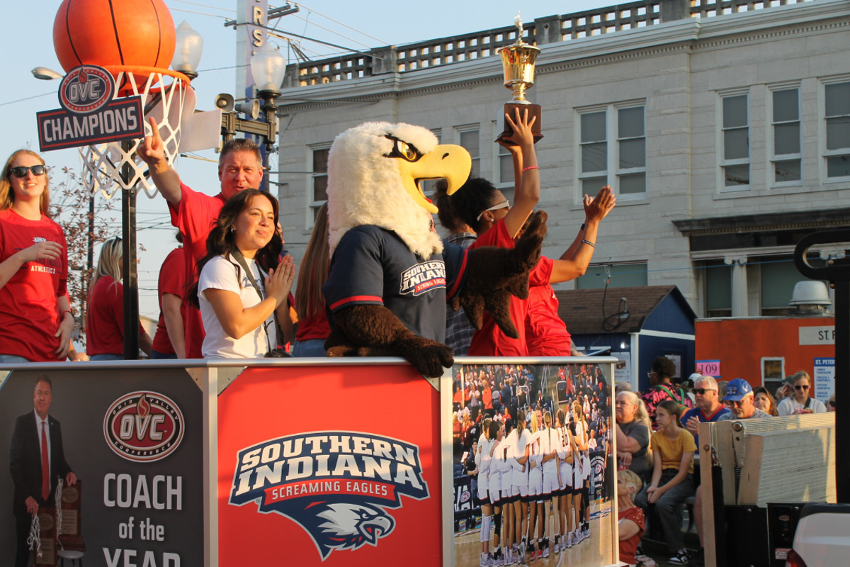 Archie and the USI Women's Basketball team on last year's float. 