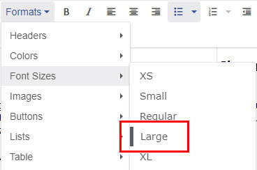 Font Sizes Selected