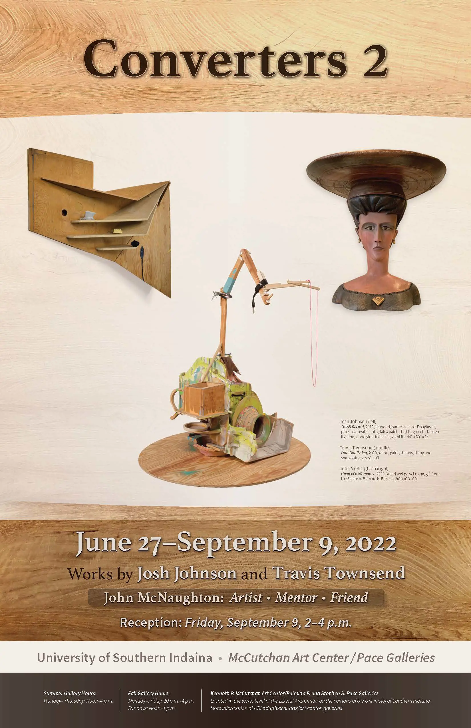 Images of three wood sculptures