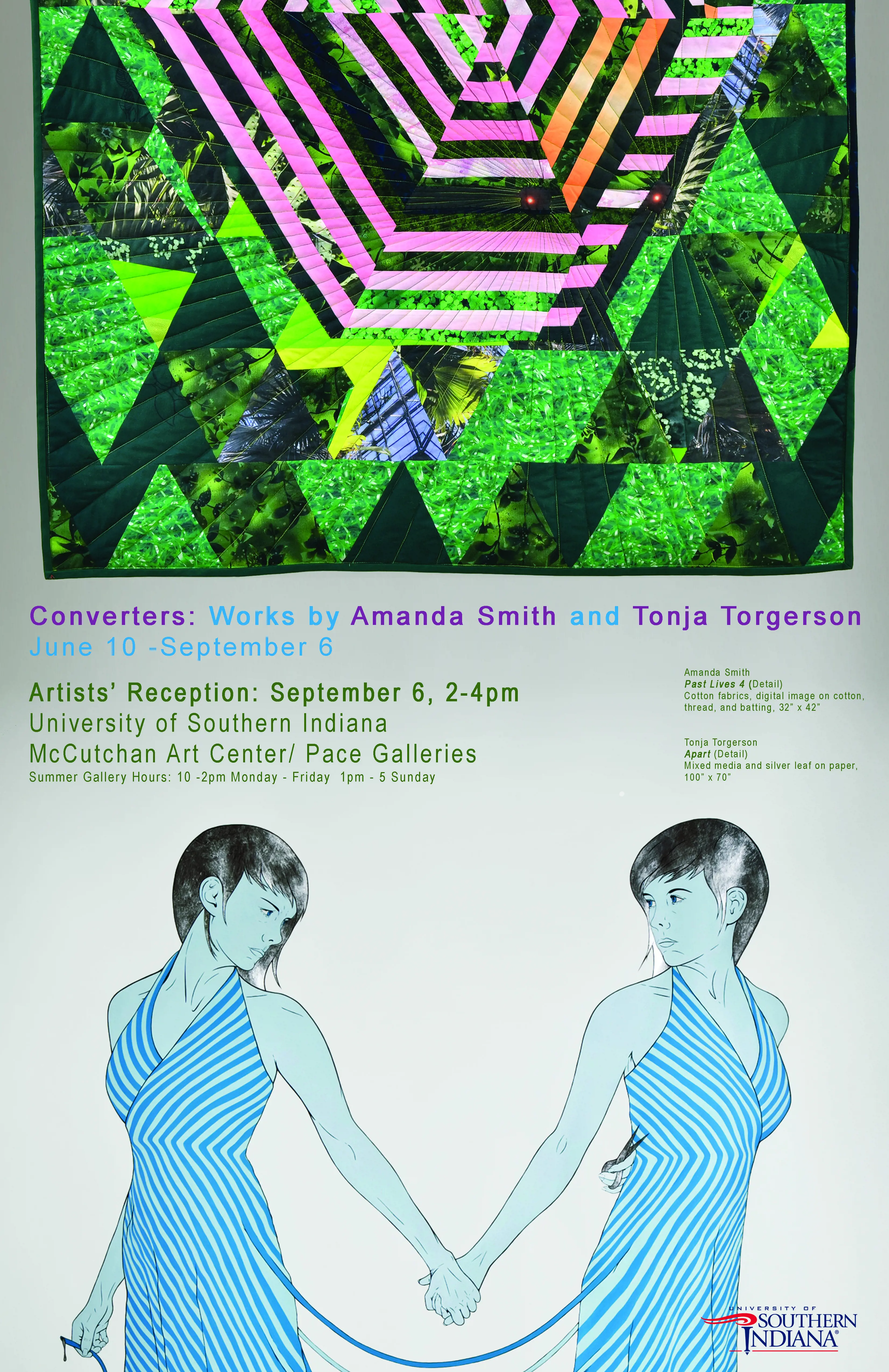 Image of textile art and image of a woman and a mirror image