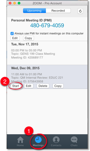 Upcoming Screenshot Tab of Zoom with Start Button Circled in Red