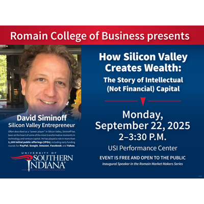 USI Romain College of Business to host Silicon Valley entrepreneur to kickoff Romain Market Makers Speaker Series  - News article image