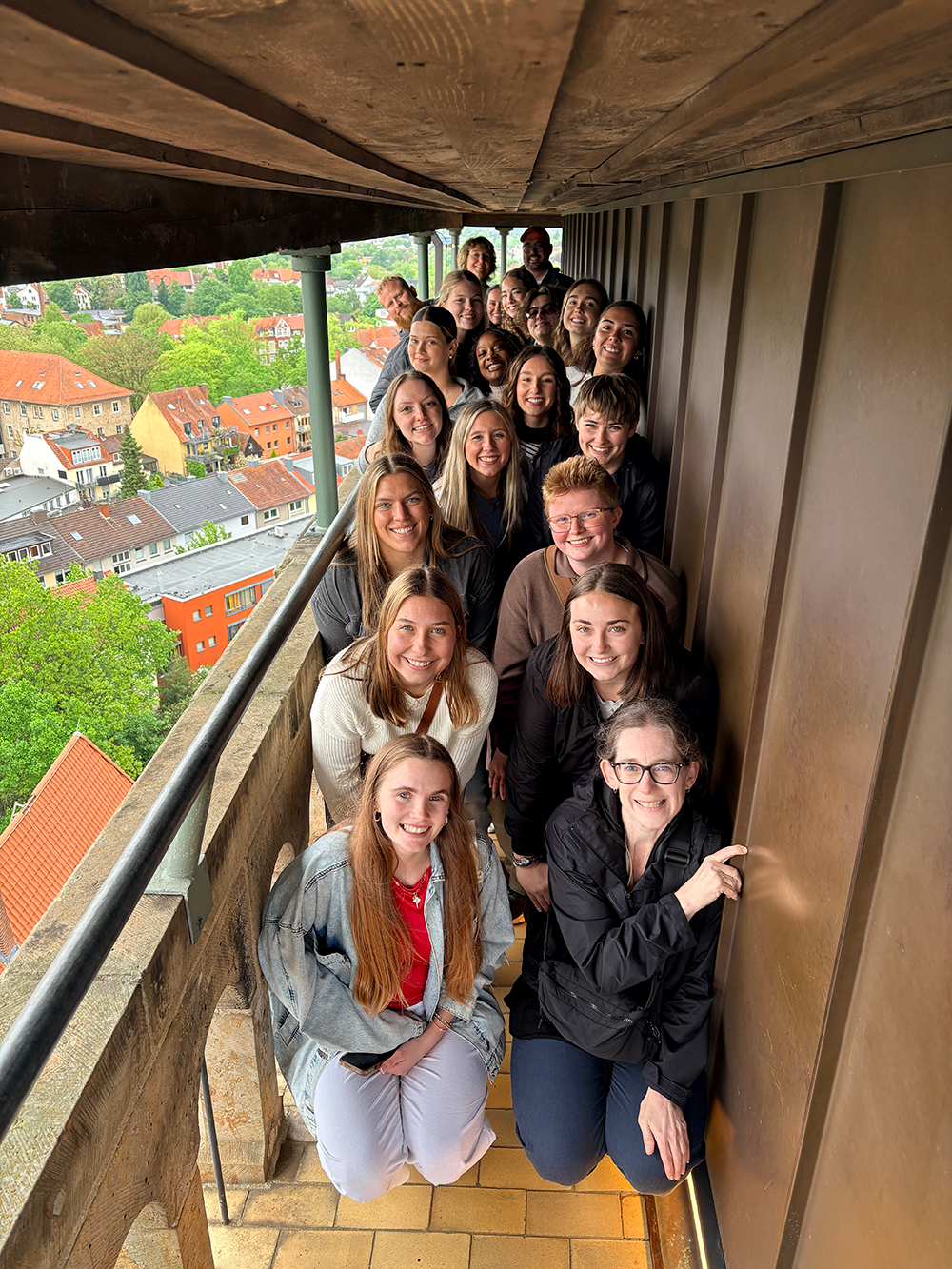 Students atop a tall tower in Germany