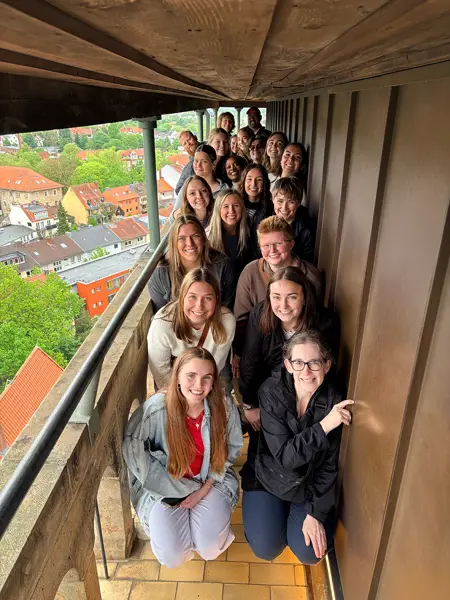 Students atop a tall tower in Germany