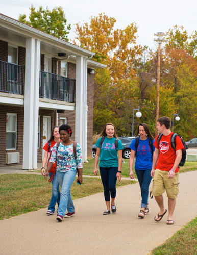 students walking on campus