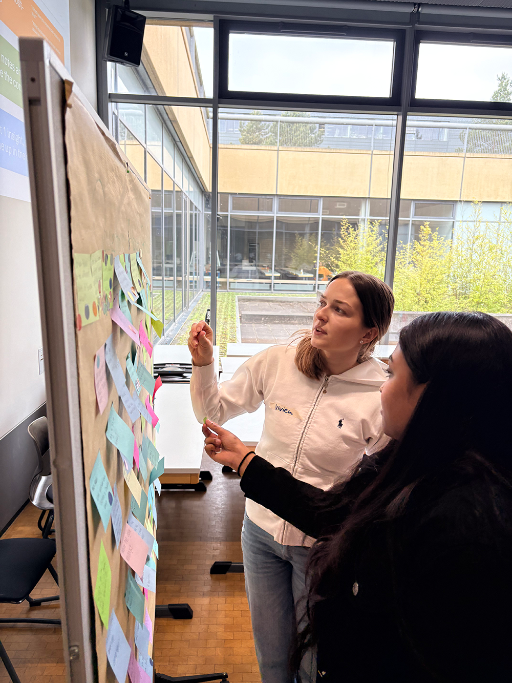 Students doing a post-it note activity in class