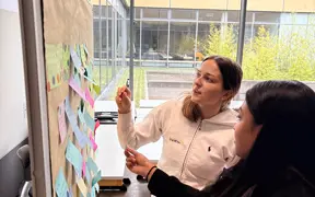 Students doing a post-it note activity in class