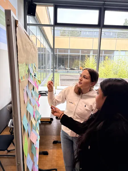 Students doing a post-it note activity in class