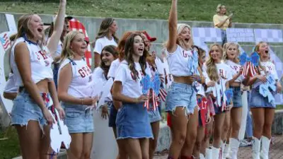 a group of sorority girls cheering