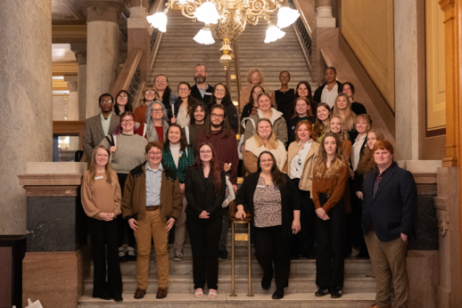 Social Work students pose on the stairs for Social Workers' Legislative Education and Advocacy Day 2026