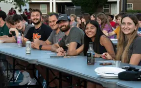 Students having fun at annual Housing event, Bingo Wingo