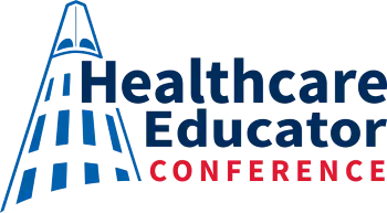 Logo for conference with graphic of University Center and words "Healthcare Educator Conference"