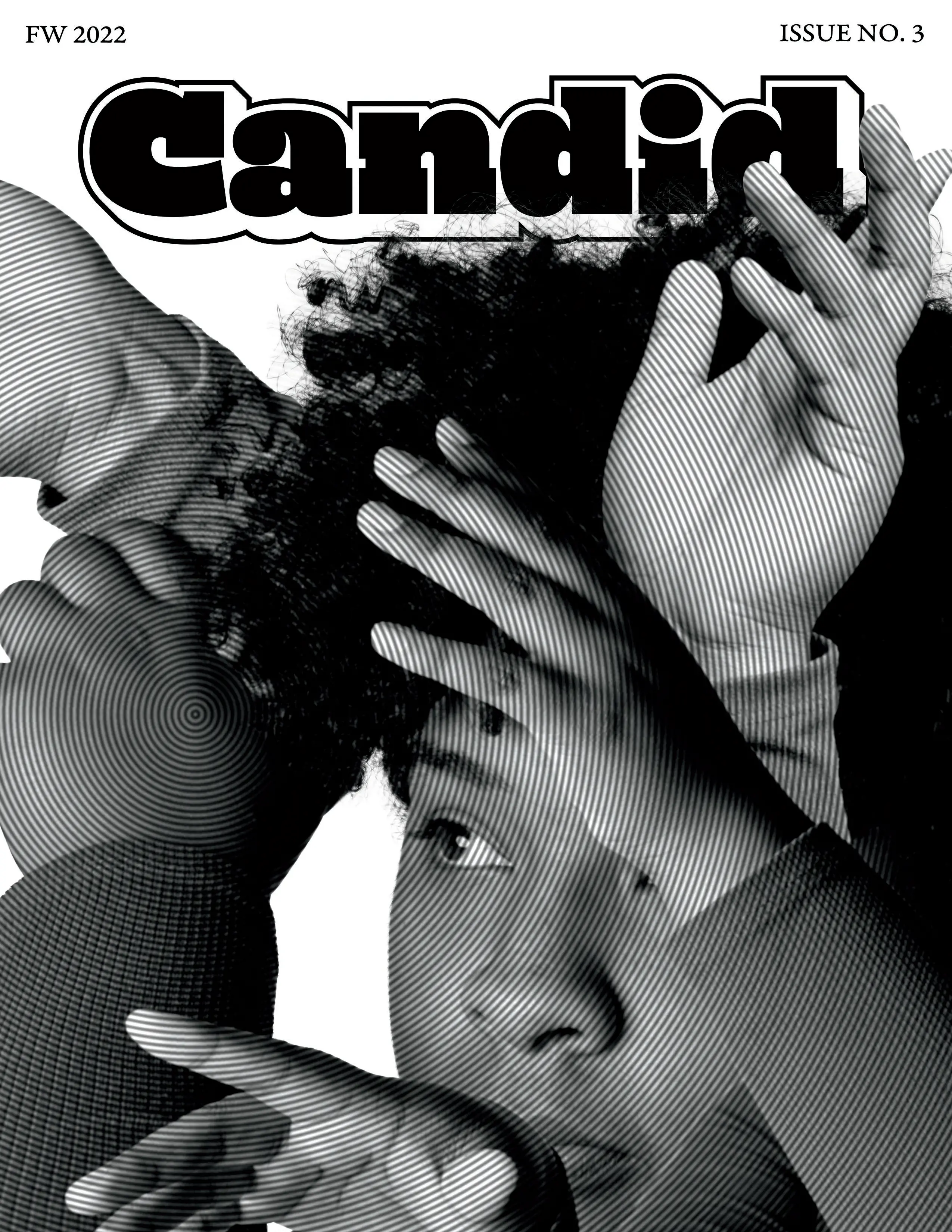Candid Cover, photo of person and multiple hands framing the image.
