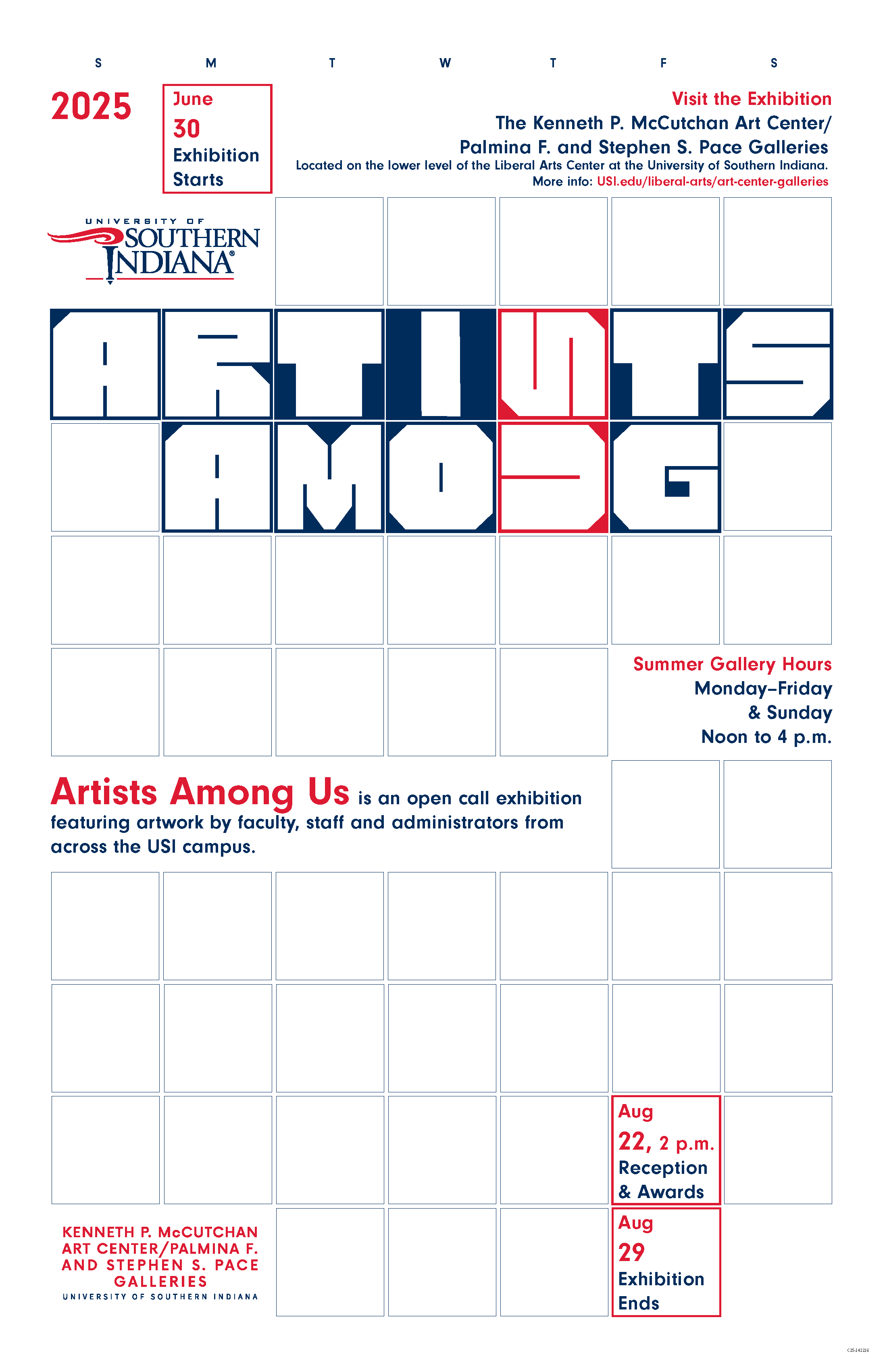 Graphic red, white, and blue text "Artists Among US" set in blue-bordered white squares