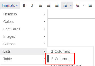 Formats Lists Selected
