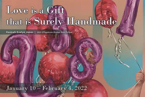 Photo of balloons with exhibition title.