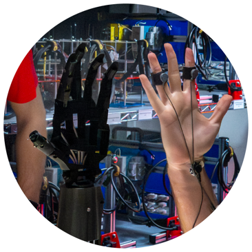 Close-up focus on a hand using galvanic skin response sensors to test the prosthetic hand.
