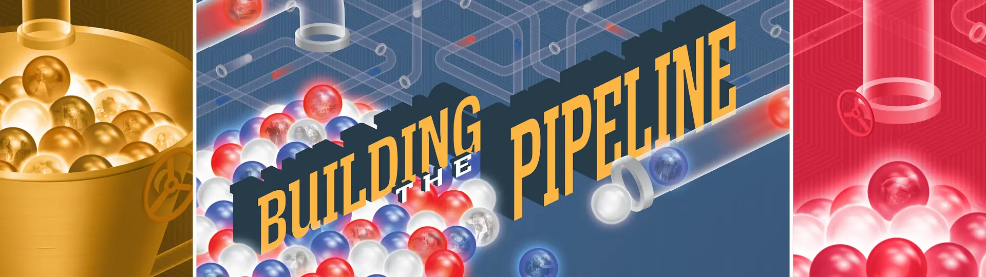Illustrated graphic of USI imagery zooming through a vast pipeline network.