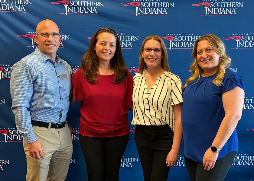 Photo with Tri-State Food Bank and Feed Evansville representatives with USI faculty