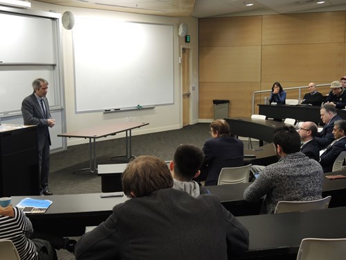 Roberts talks to audience