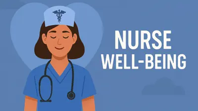 graphic showing cartoon nurse with words "Nurse Well-Being"