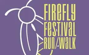 Purple graphic with stylized firefly illustration and text reading “Firefly Festival Run/Walk.”
