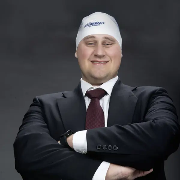 A member of the homecoming court wears a USI swim cap in one of his homecoming photos.