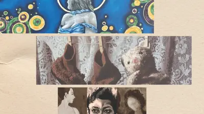 Exhibition poster. Clips from artwork in the exhibition
