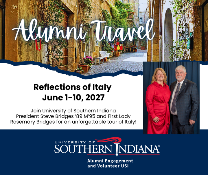 Promotional flyer for Alumni Travel, Reflections of Italy, Trip date-- June 1-10, 2027