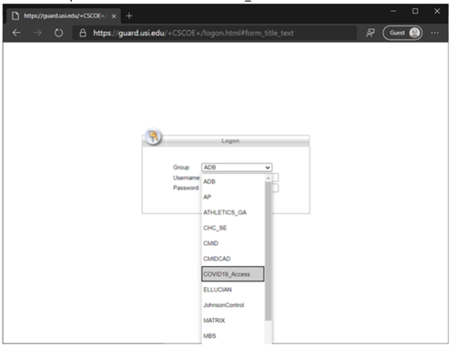 Screenshot of Covid-19 Access Dropdown Menu