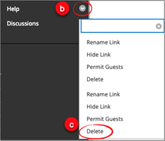 Screenshot of Delete Tab button on Blackboard