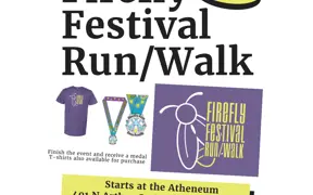 Promotional graphic for Firefly Festival Run/Walk with event details and logo.