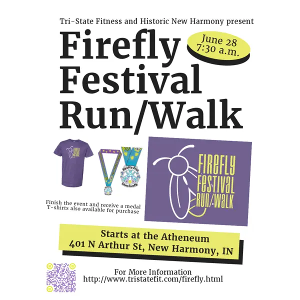 Promotional graphic for Firefly Festival Run/Walk with event details and logo.