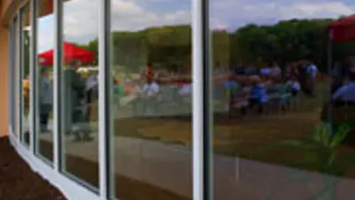 McCutchan Art Center & Pace Galleries Exterior windows reflecting the campus