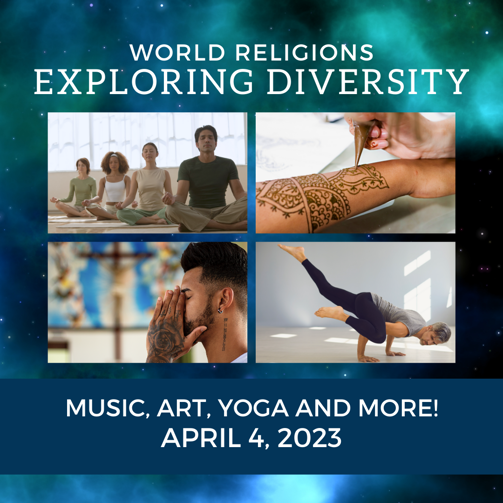 People doing yoga, meditation, and henna painting