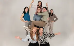 Members of the Asian Student Unions strike a fun pose in the photo studio.