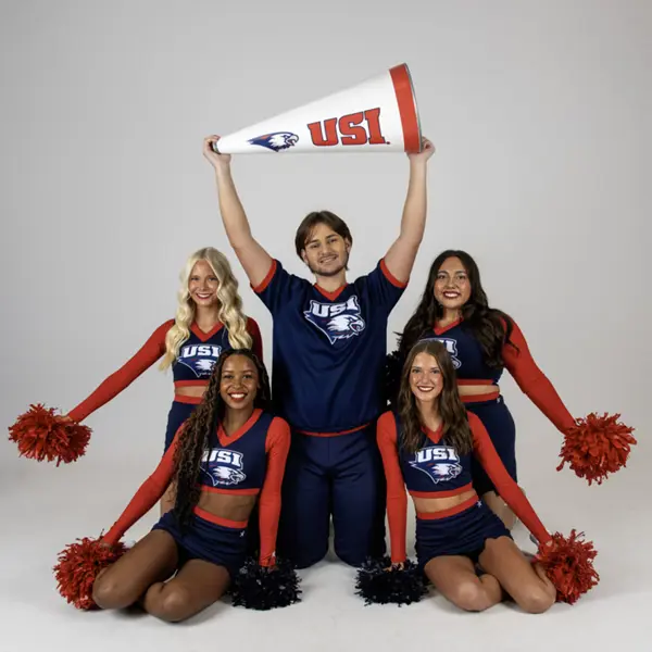 USI's Cheer Team posing for their media day photos. 